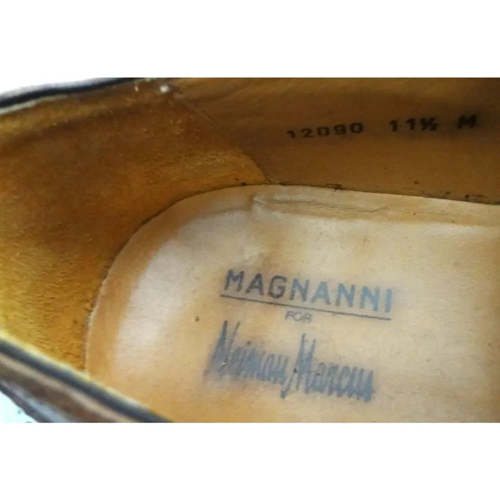 Magnanni Medallion Lincoln Dress Shoe 11.5 Neiman Marcus Brown Leather Oxford